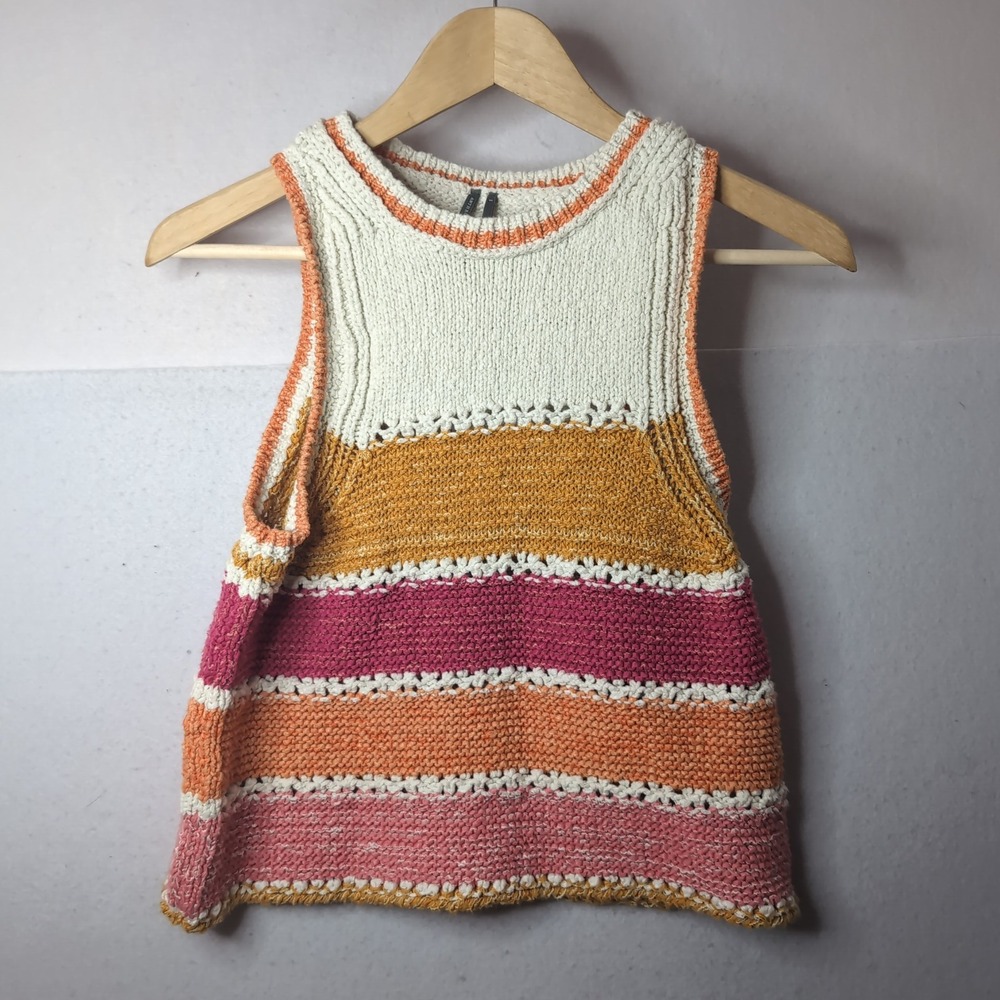 Anthropologie Striped Knit Sweater Tank Top Crew Neck Sleeveless Multi-Color S